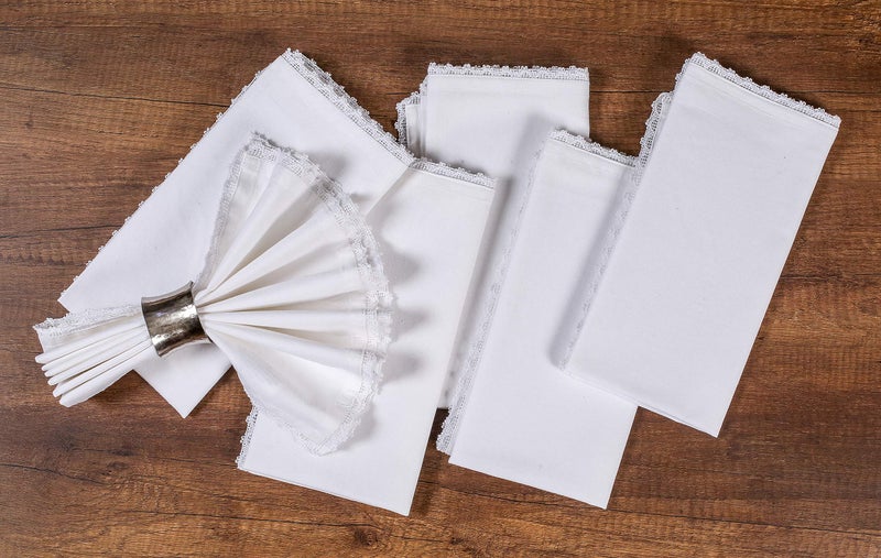 Light & Pro Lightnpro Set of 12 Cloth Dinner Napkins with Beautiful Lace - Cotton, Soft & Durable, Washable - Ideal for Weddings, Spring, Summer, Easter, and Everyday Use - 18x18 Inch White - Image 2